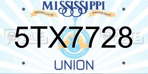5TX7728 Mississippi License Plate