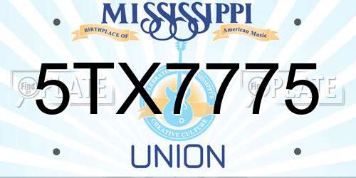 5TX7775 Mississippi License Plate