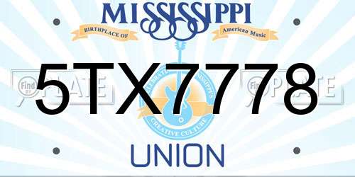 5TX7778 Mississippi License Plate