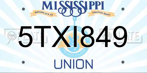 5TXI849 Mississippi License Plate