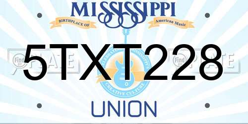 5TXT228 Mississippi License Plate