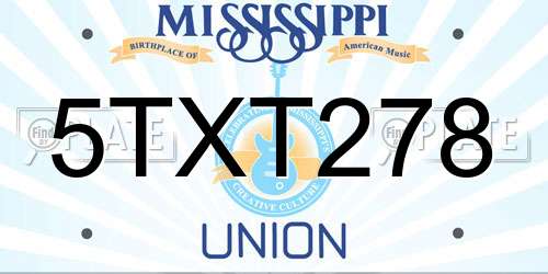 5TXT278 Mississippi License Plate