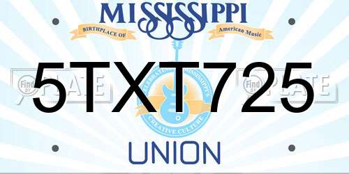 5TXT725 Mississippi License Plate