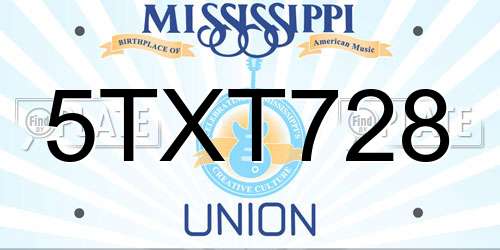 5TXT728 Mississippi License Plate