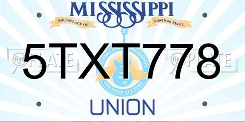 5TXT778 Mississippi License Plate