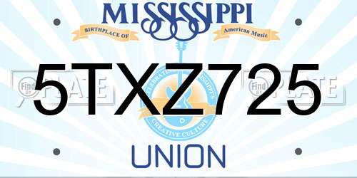 5TXZ725 Mississippi License Plate