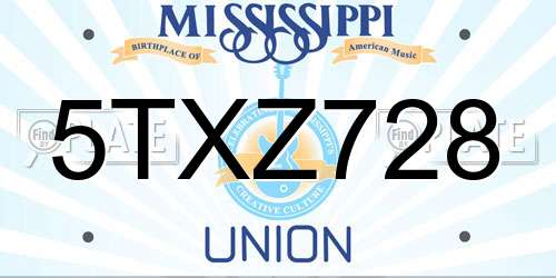5TXZ728 Mississippi License Plate