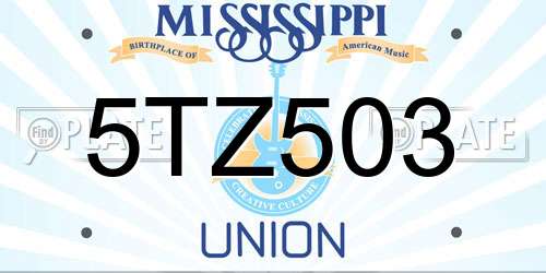 5TZ503 Mississippi License Plate