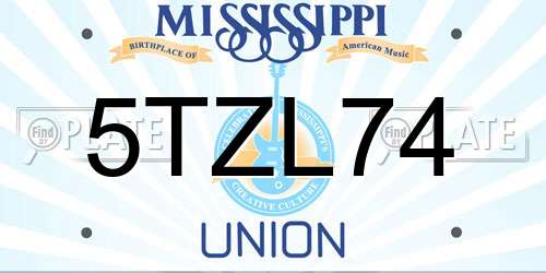 5TZL74 Mississippi License Plate