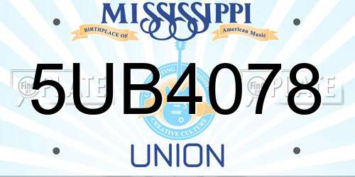 5UB4078 Mississippi License Plate
