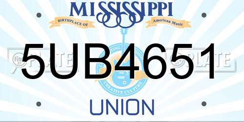 5UB4651 Mississippi License Plate
