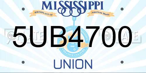 5UB4700 Mississippi License Plate