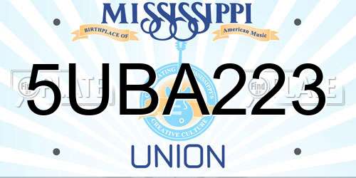 5UBA223 Mississippi License Plate