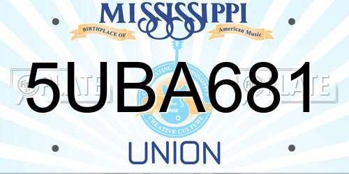 5UBA681 Mississippi License Plate
