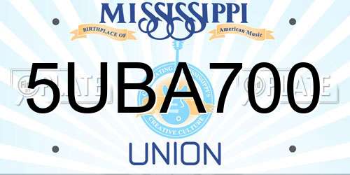 5UBA700 Mississippi License Plate
