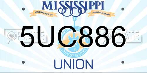 5UC886 Mississippi License Plate