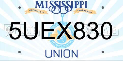 5UEX830 Mississippi License Plate