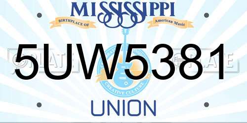 5UW5381 Mississippi License Plate
