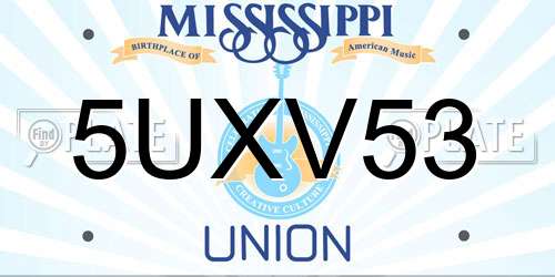 5UXV53 Mississippi License Plate
