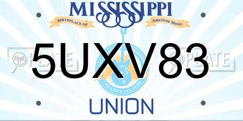 5UXV83 Mississippi License Plate