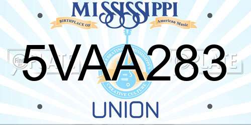 5VAA283 Mississippi License Plate
