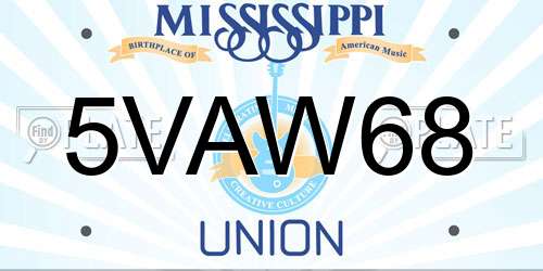 5VAW68 Mississippi License Plate