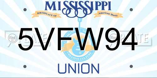5VFW94 Mississippi License Plate