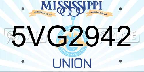 5VG2942 Mississippi License Plate