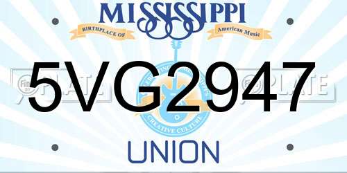 5VG2947 Mississippi License Plate