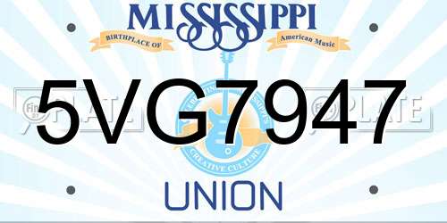 5VG7947 Mississippi License Plate