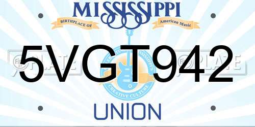 5VGT942 Mississippi License Plate
