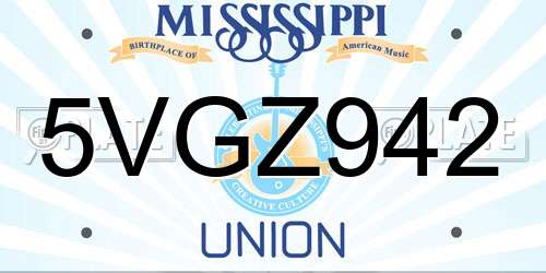 5VGZ942 Mississippi License Plate
