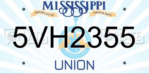 5VH2355 Mississippi License Plate