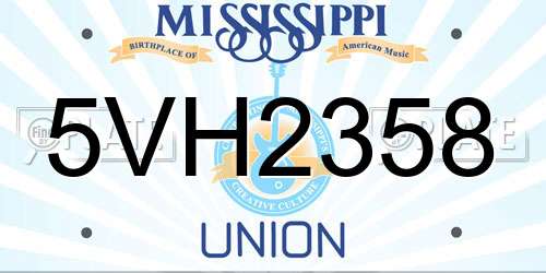 5VH2358 Mississippi License Plate