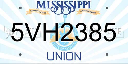 5VH2385 Mississippi License Plate