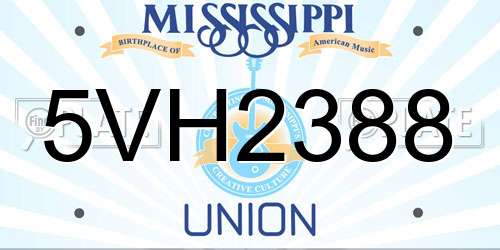 5VH2388 Mississippi License Plate