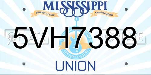 5VH7388 Mississippi License Plate