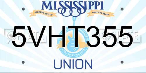 5VHT355 Mississippi License Plate