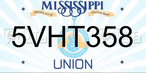 5VHT358 Mississippi License Plate