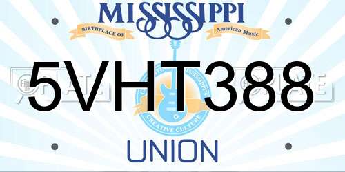 5VHT388 Mississippi License Plate