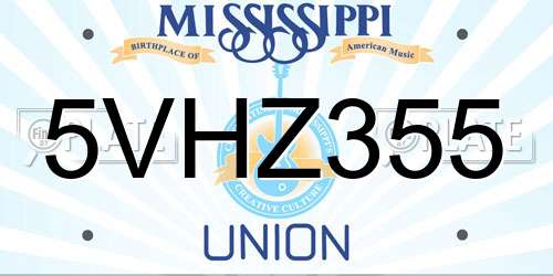 5VHZ355 Mississippi License Plate
