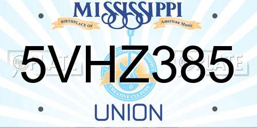 5VHZ385 Mississippi License Plate