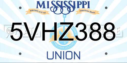 5VHZ388 Mississippi License Plate