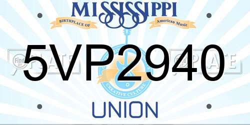 5VP2940 Mississippi License Plate