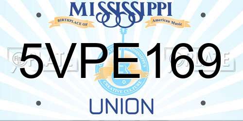 5VPE169 Mississippi License Plate