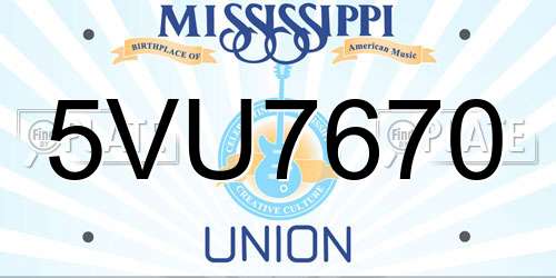 5VU7670 Mississippi License Plate