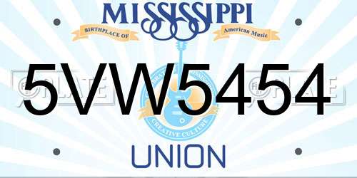 5VW5454 Mississippi License Plate