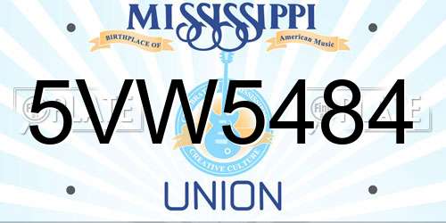 5VW5484 Mississippi License Plate