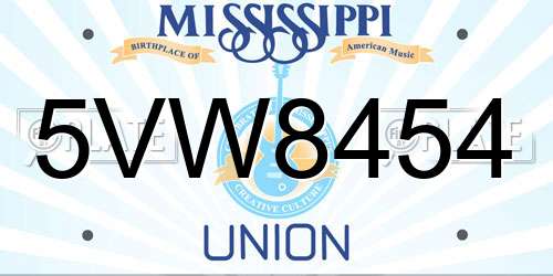 5VW8454 Mississippi License Plate