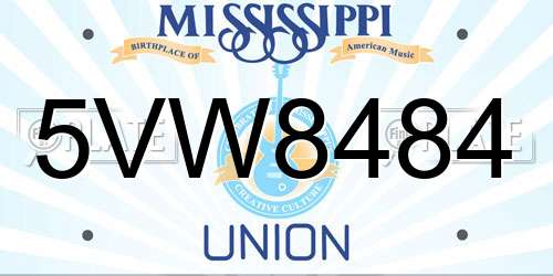 5VW8484 Mississippi License Plate